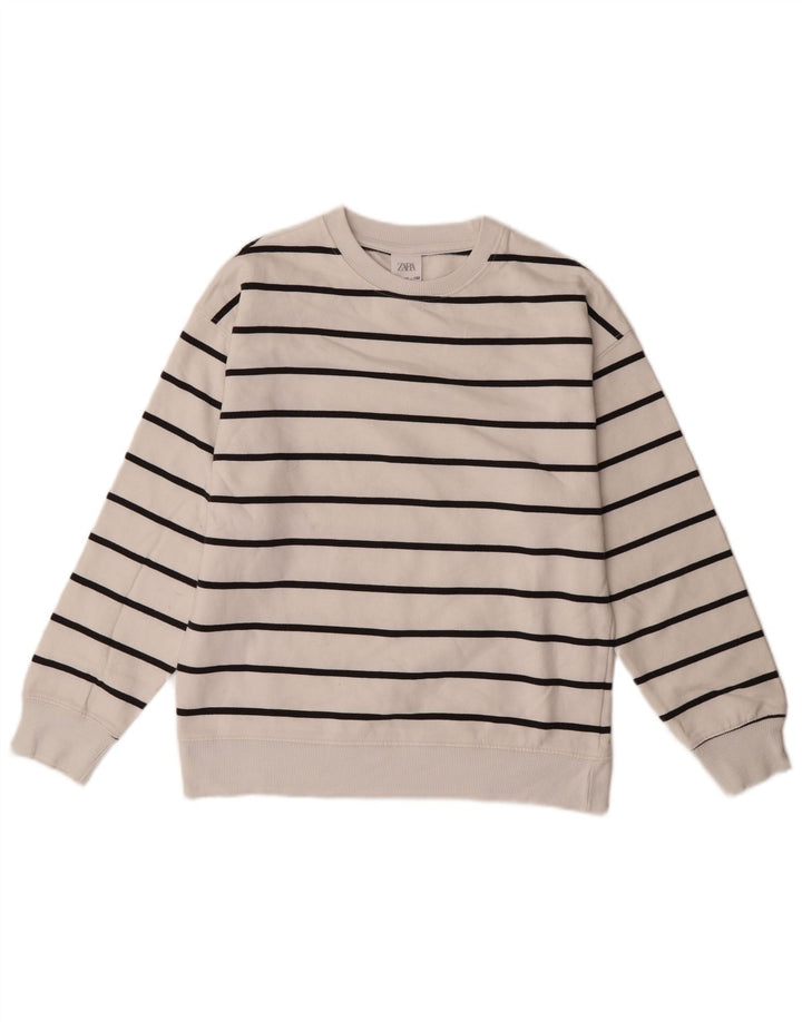 Zara Boys Sweatshirt Jumper 11-12 Years White Striped Cotton