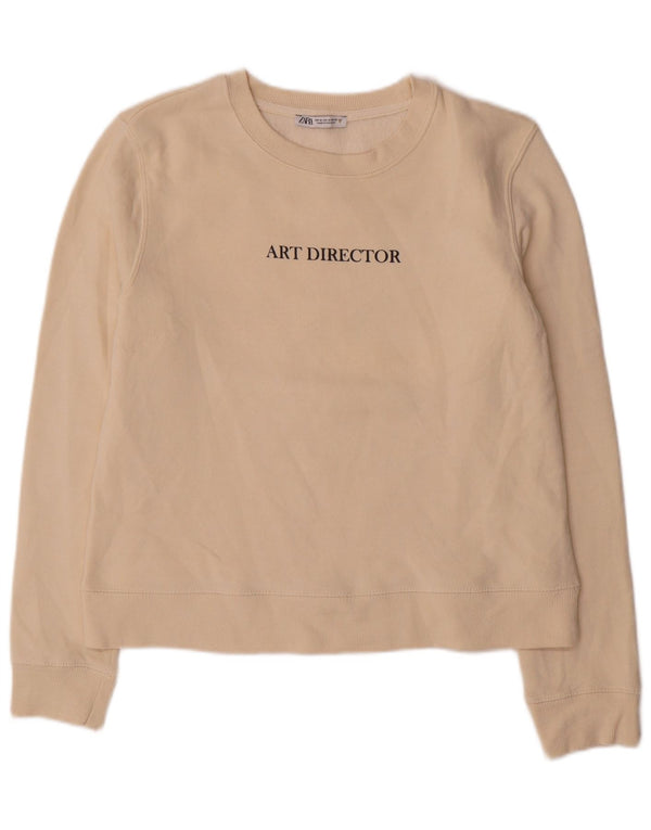 Zara Womens Graphic Sweatshirt Jumper UK 14 Medium Off White Cotton