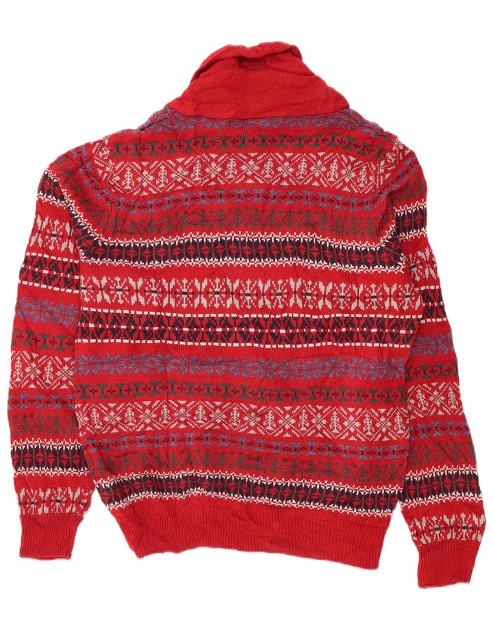 Marks & Spencer Mens Shawl Neck Jumper Sweater Medium Red Fair Isle