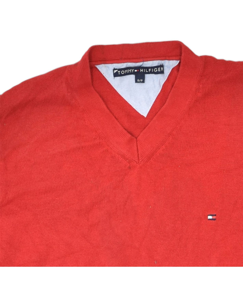 TOMMY HILFIGER Mens V-Neck Jumper Sweater Small Red Cotton | Vintage Tommy Hilfiger | Thrift | Second-Hand Tommy Hilfiger | Used Clothing | Messina Hembry 