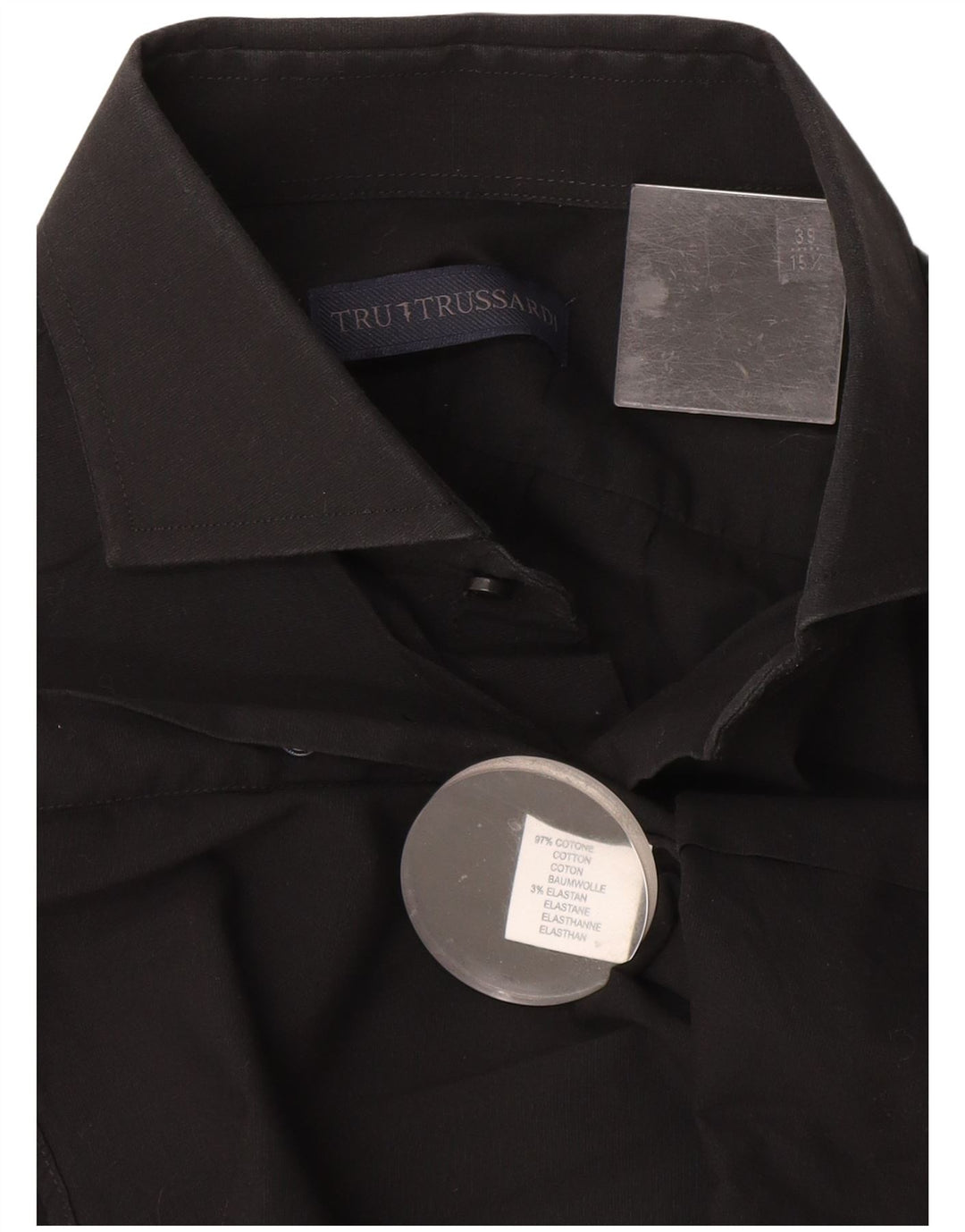 Trussardi Mens Shirt Size 39 15 1/2 Medium Black Cotton