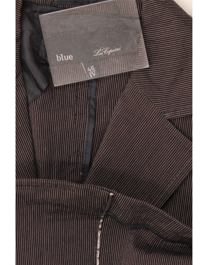 LES COPAINS Womens 3 Button Blazer Jacket IT 46 Large Navy Blue Pinstripe