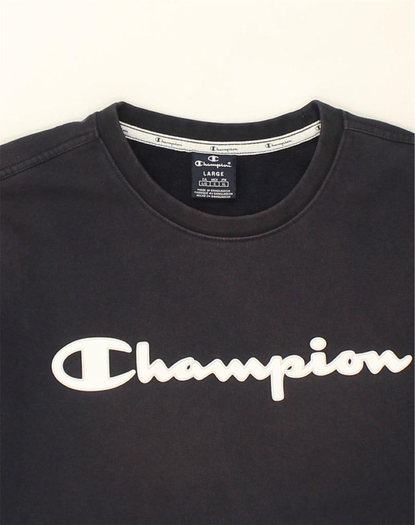 CHAMPION Mens Graphic Sweatshirt Jumper Large Navy Blue Cotton | Vintage Champion | Thrift | Second-Hand Champion | Used Clothing | Messina Hembry 