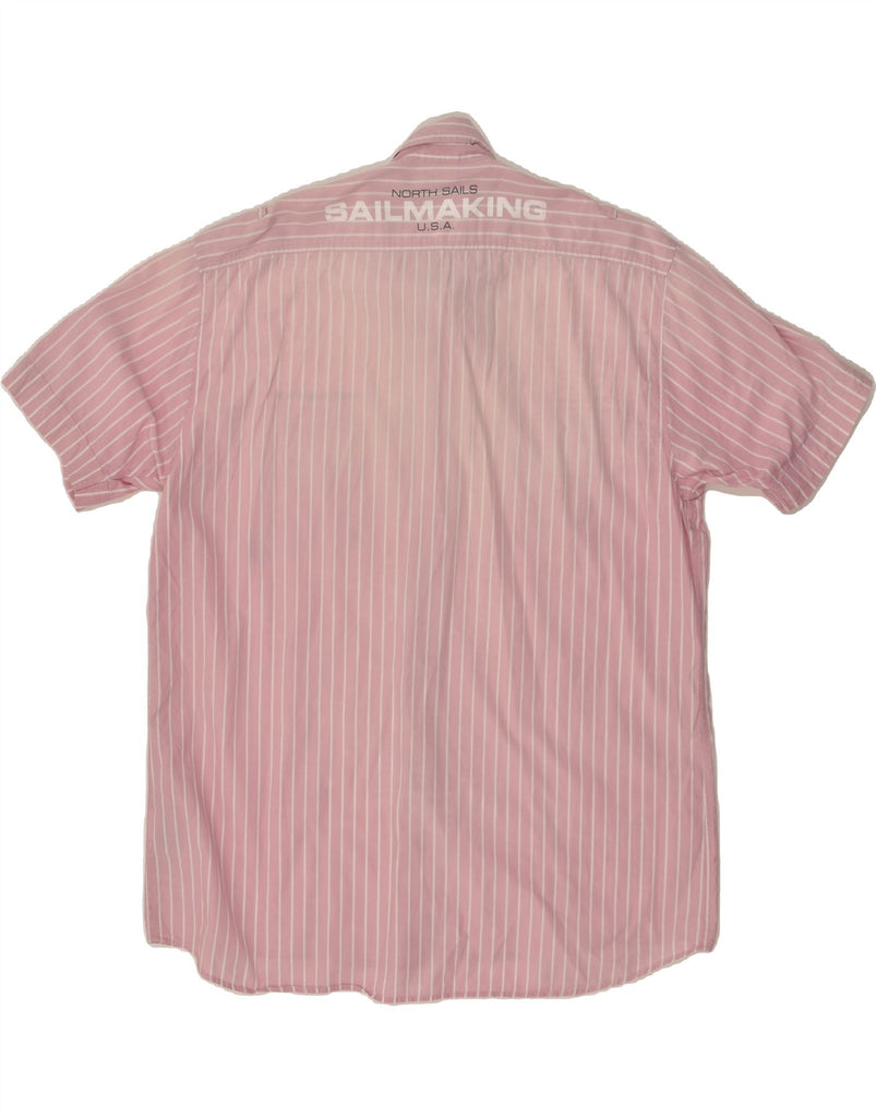 NORTH SAILS Mens Military Graphic Short Sleeve Shirt 2XL Pink Pinstripe Vintage North Sails and Second-Hand North Sails from Messina Hembry 