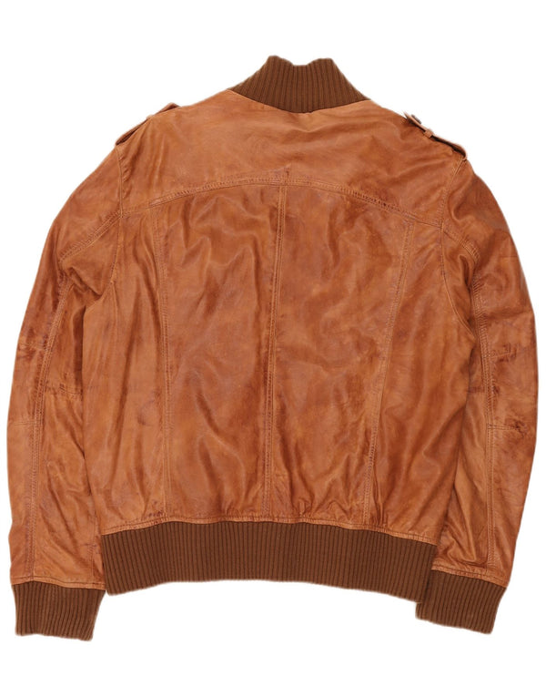 GYPSY Mens Military Bomber Leather Jacket UK 40 Large Brown Leather