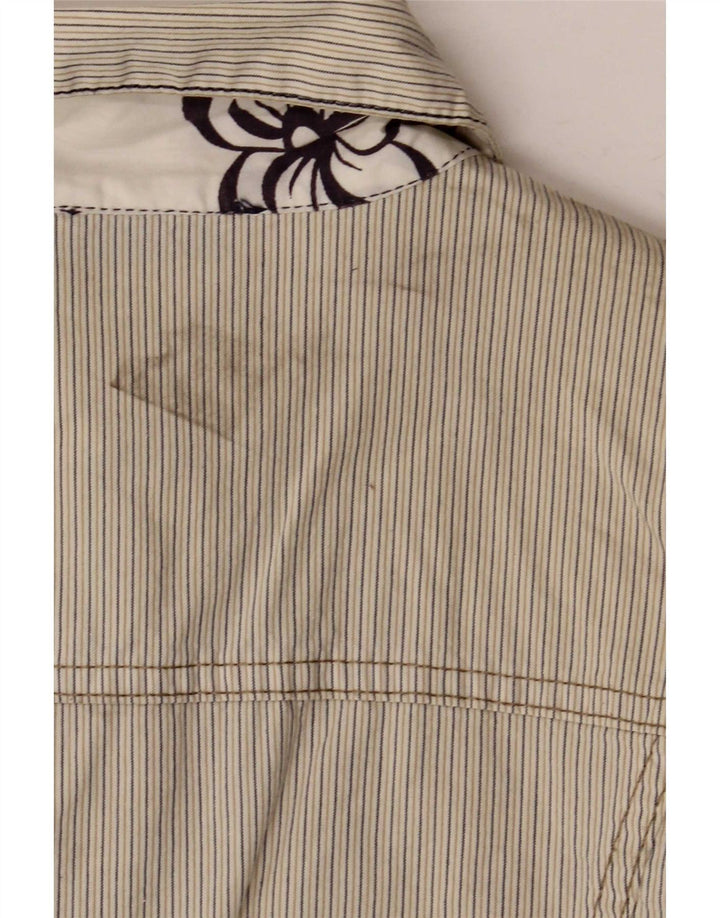 Gas Womens Crop Bomber Jacket UK 10 Small Beige Striped Cotton