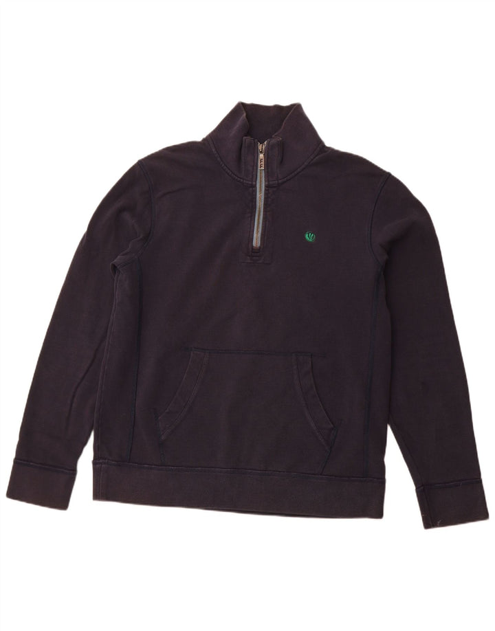 FAT FACE Mens Zip Neck Sweatshirt Jumper Large Navy Blue Cotton