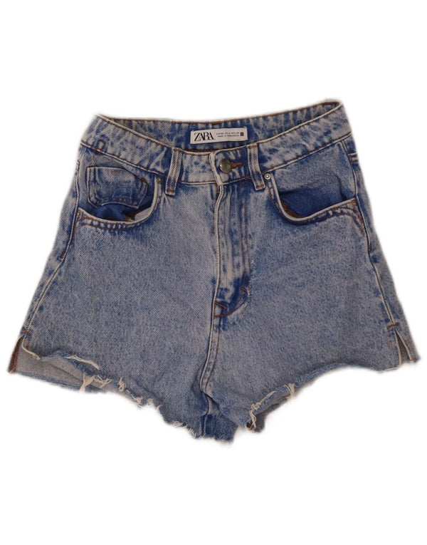 Zara Womens Wide Leg High Waist Denim Shorts EU 32 2XS W22 Blue Cotton