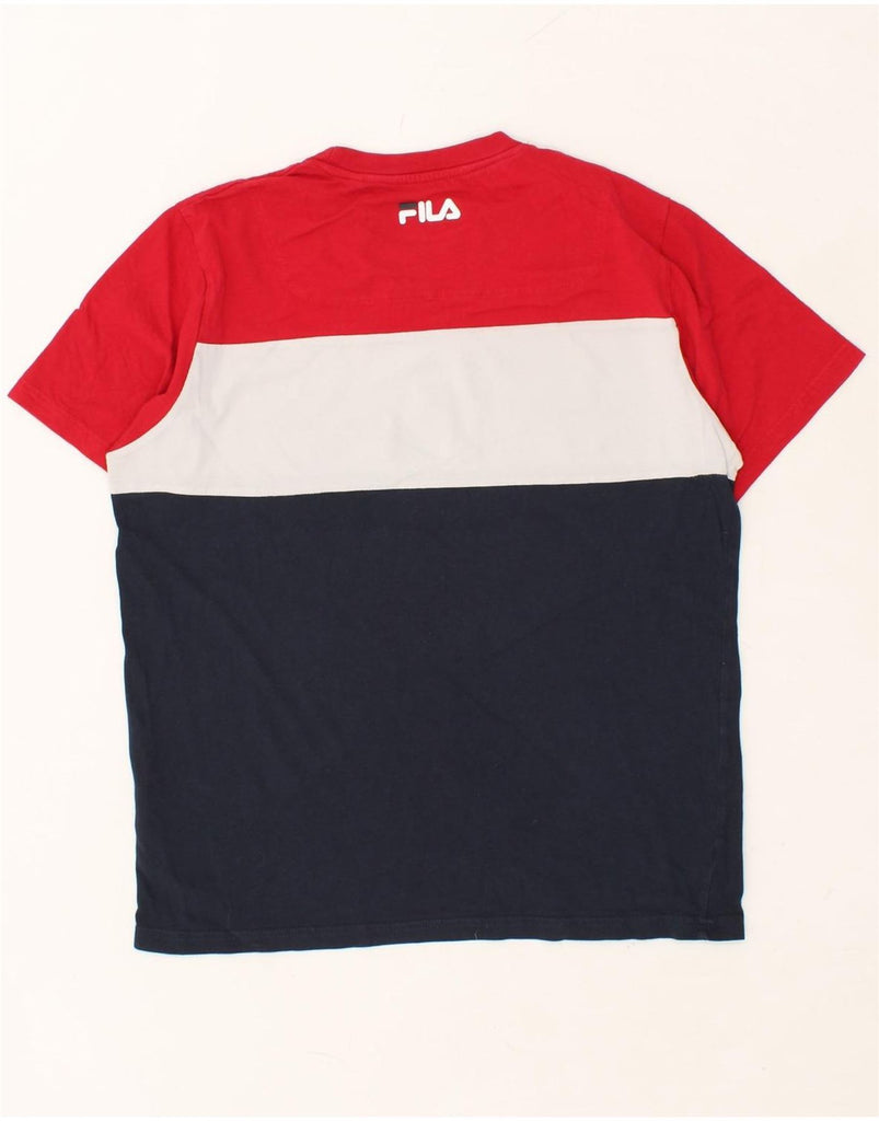 FILA Mens Graphic T-Shirt Top Medium Navy Blue Colourblock Cotton | Vintage Fila | Thrift | Second-Hand Fila | Used Clothing | Messina Hembry 