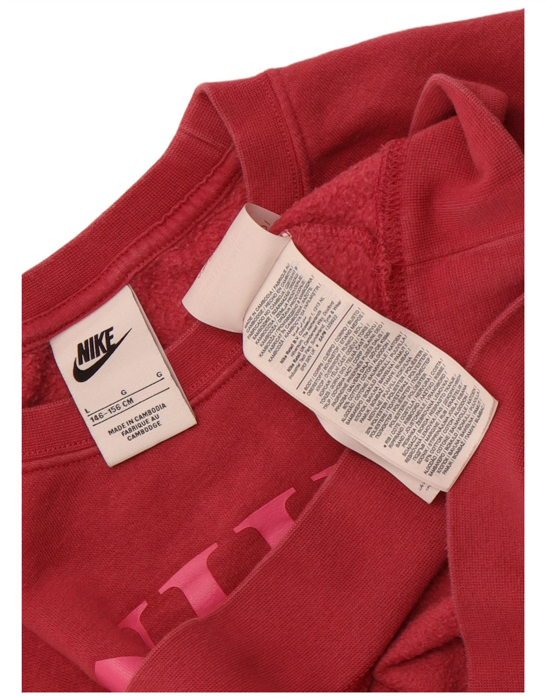 Nike Girls Oversized Crop Graphic Sweatshirt Jumper 12-13 Years Large Pink