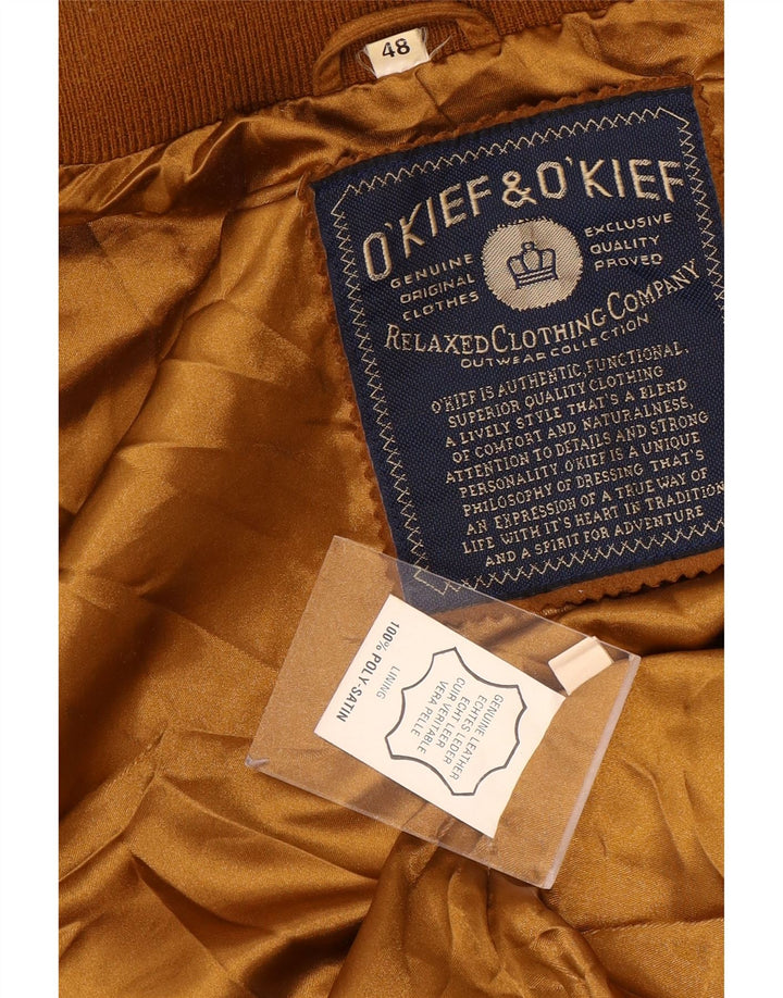 O'Kief Mens Loose Fit Suede Bomber Jacket IT 48 Medium Brown Leather