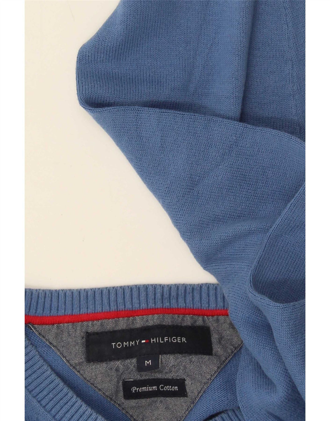 Tommy Hilfiger Mens V-Neck Jumper Sweater Medium Blue Cotton