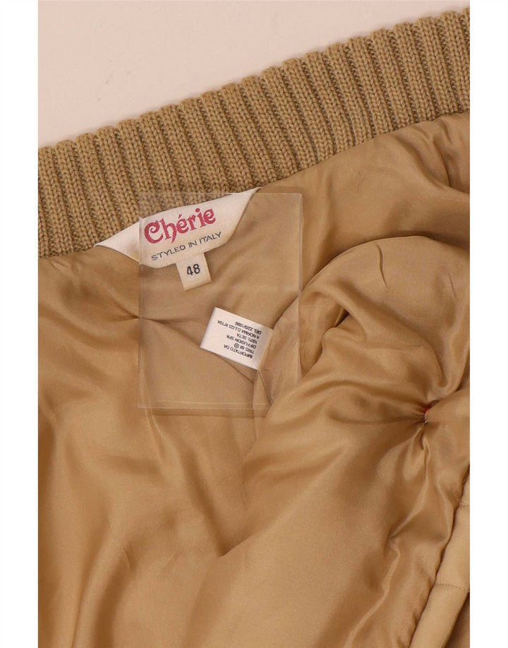 cherie Womens Bomber Jacket IT 48 XL Beige Silk