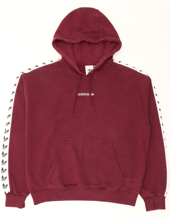 Adidas Mens Graphic Hoodie Jumper Large Burgundy Colourblock Cotton