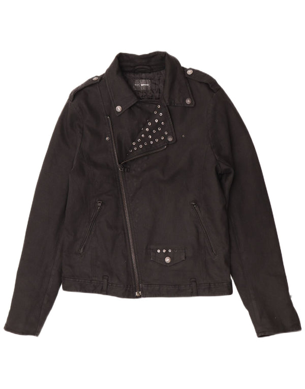 Gas Mens Denim Biker Jacket IT 50 Large Black Cotton