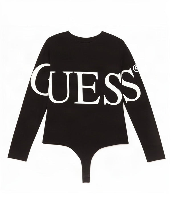 Guess Womens Graphic Long Sleeve Bodysuit UK 8 Small Black Cotton