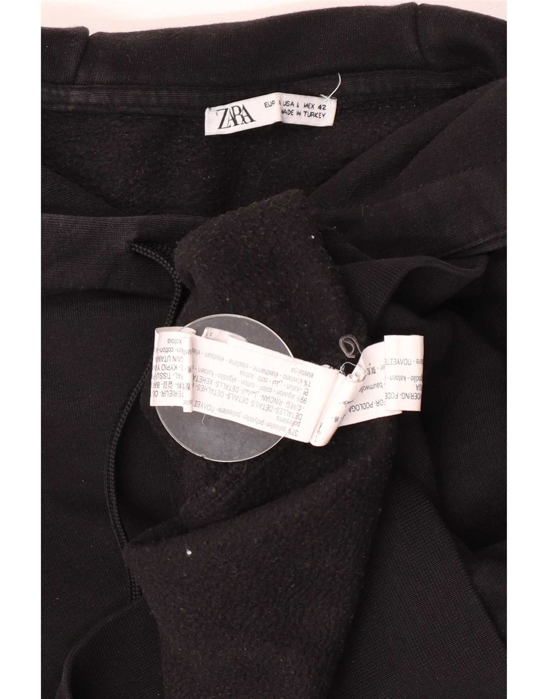 Zara Mens Hoodie Jumper Large Black Cotton
