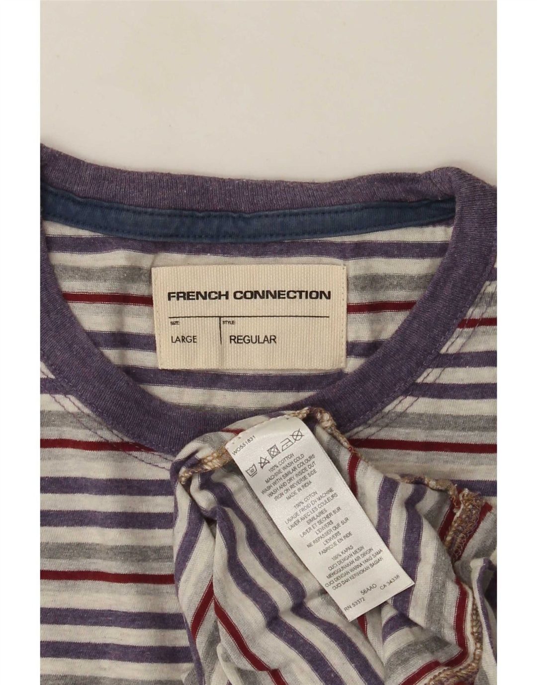 French Connection Mens T-Shirt Top Large Multicoloured Pinstripe