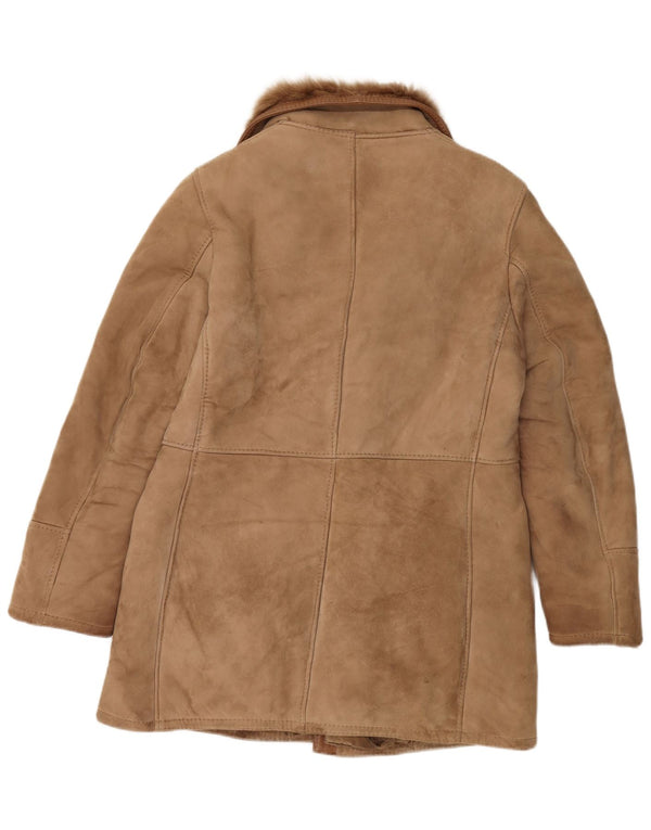 Vintage Mens Double Breasted Shearling Jacket IT 50 Large Brown Leather
