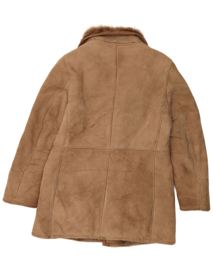 Vintage Mens Double Breasted Shearling Jacket IT 50 Large Brown Leather