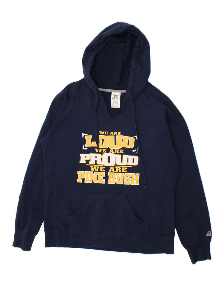 RUSSELL ATHLETIC Mens Graphic Hoodie Jumper Large Navy Blue Vintage Russell Athletic and Second-Hand Russell Athletic from Messina Hembry 