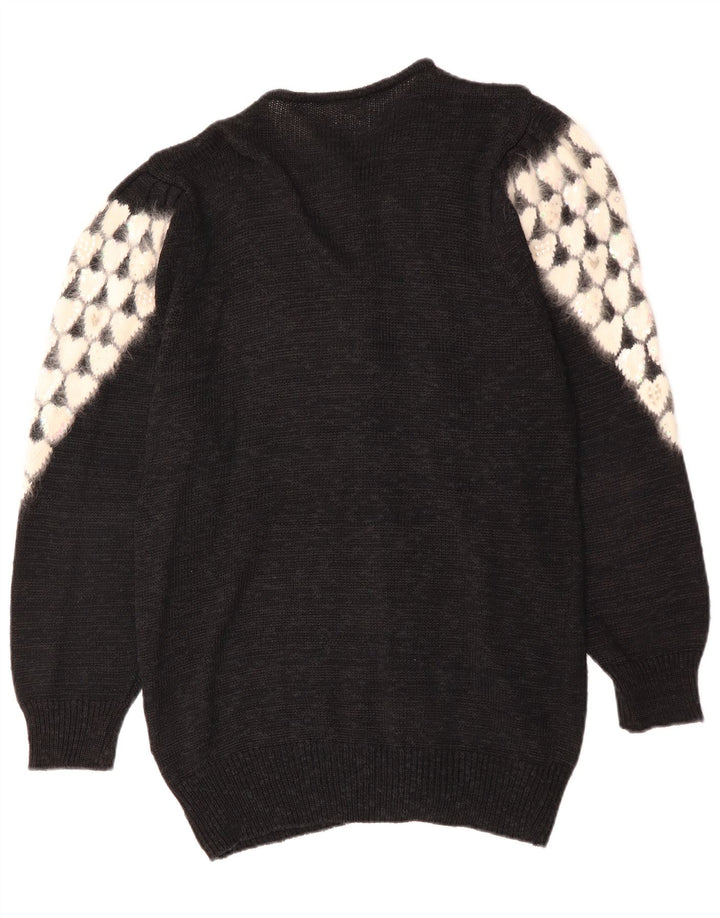 Vintage Womens Cardigan Sweater EU 38 Medium Black Polyacrylic Heart