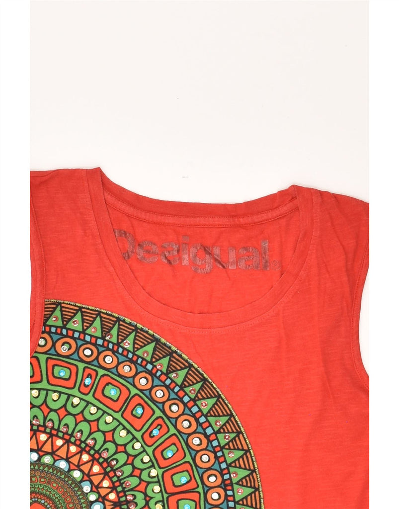 DESIGUAL Womens Graphic Vest Top UK 12 Medium Red Geometric Polyester | Vintage Desigual | Thrift | Second-Hand Desigual | Used Clothing | Messina Hembry 