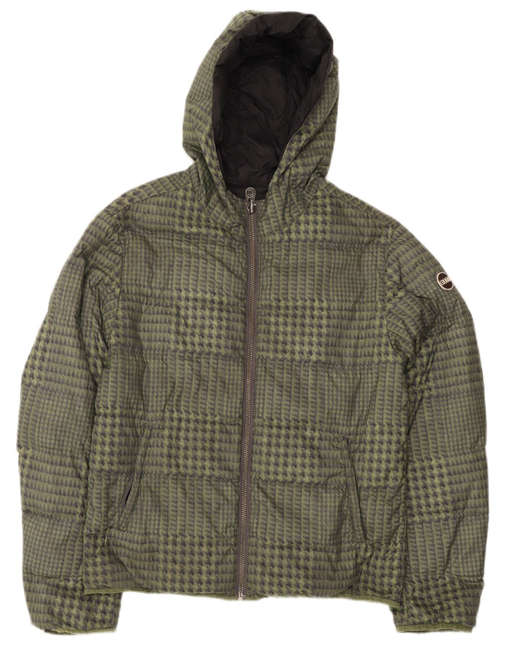 COLMAR Womens Hooded Padded Reversible Jacket IT 48 XL Green Houndstooth