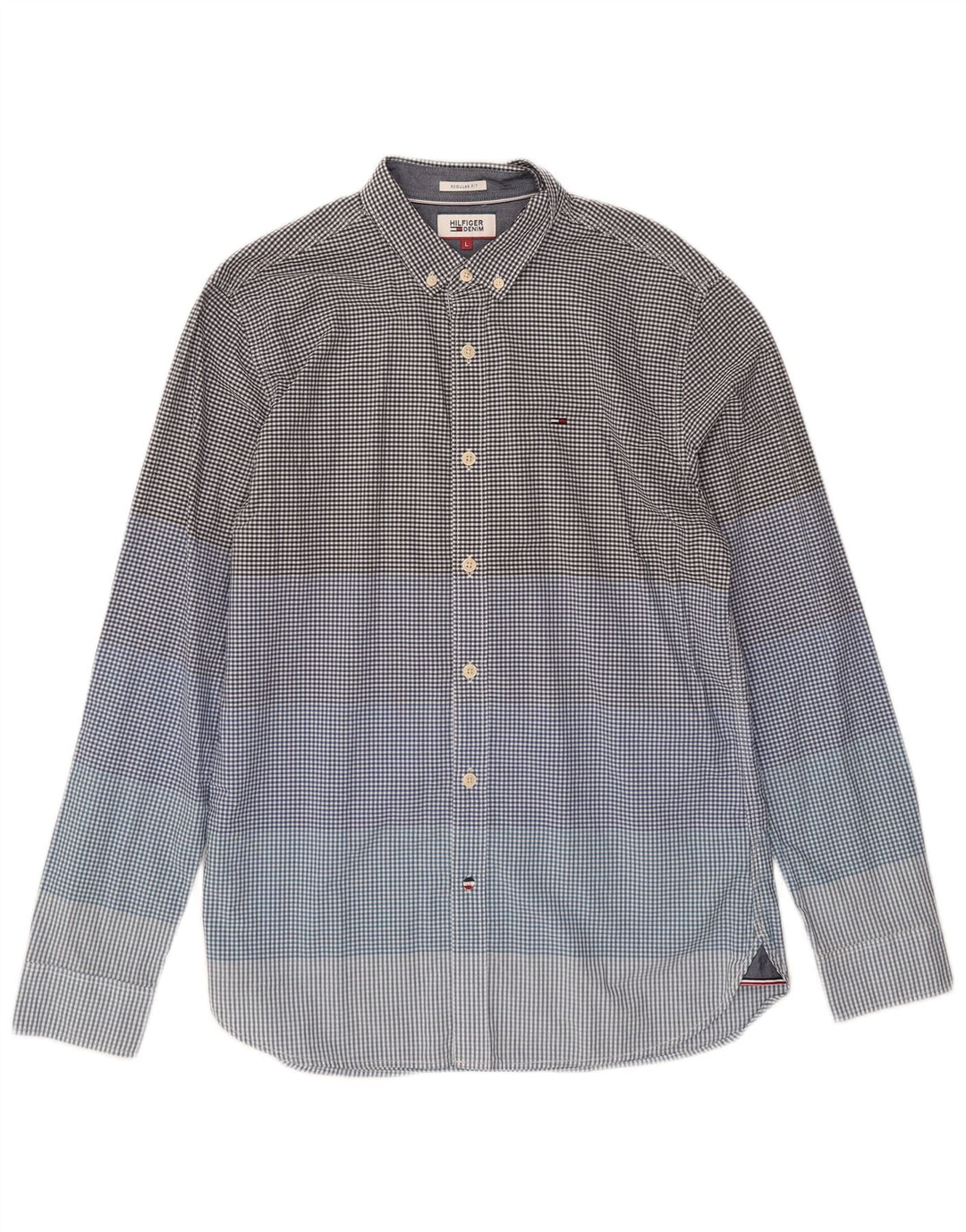 Tommy Hilfiger Mens Regular Fit Shirt Large Blue Gingham Cotton