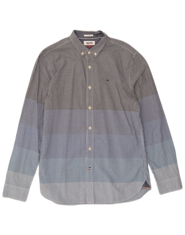 Tommy Hilfiger Mens Regular Fit Shirt Large Blue Gingham Cotton