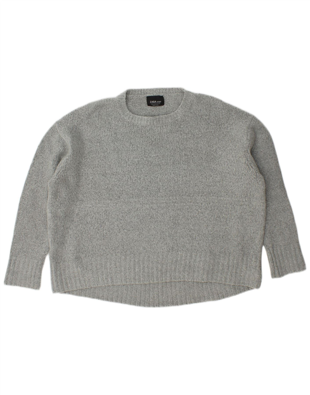 Zara Womens Oversized Crew Neck Jumper Sweater UK 14 Medium Grey Acrylic