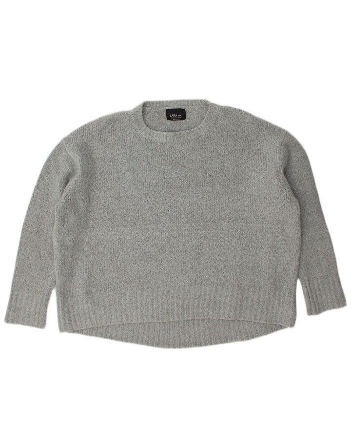 Zara Womens Oversized Crew Neck Jumper Sweater UK 14 Medium Grey Acrylic