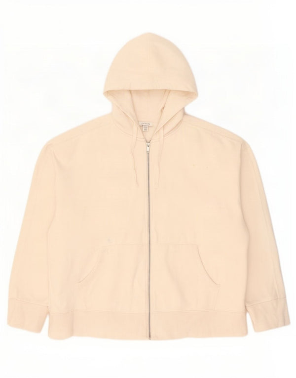 Topshop Womens Oversized Zip Hoodie Sweater UK 14 Medium Off White Cotton