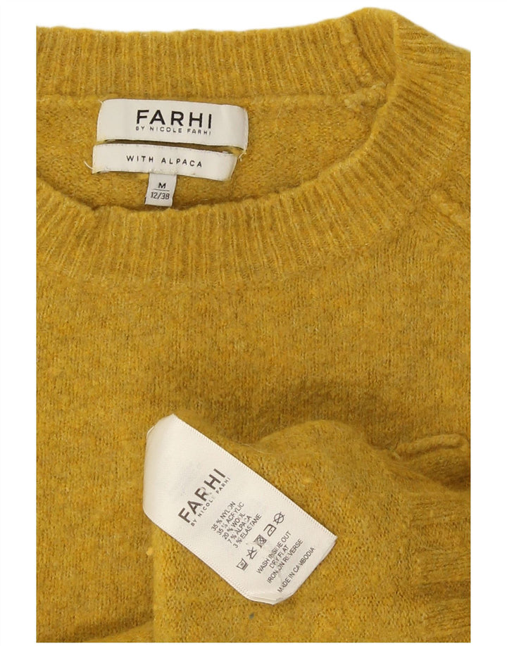 Farhi Womens Crew Neck Jumper Sweater UK 12 Medium Yellow Nylon