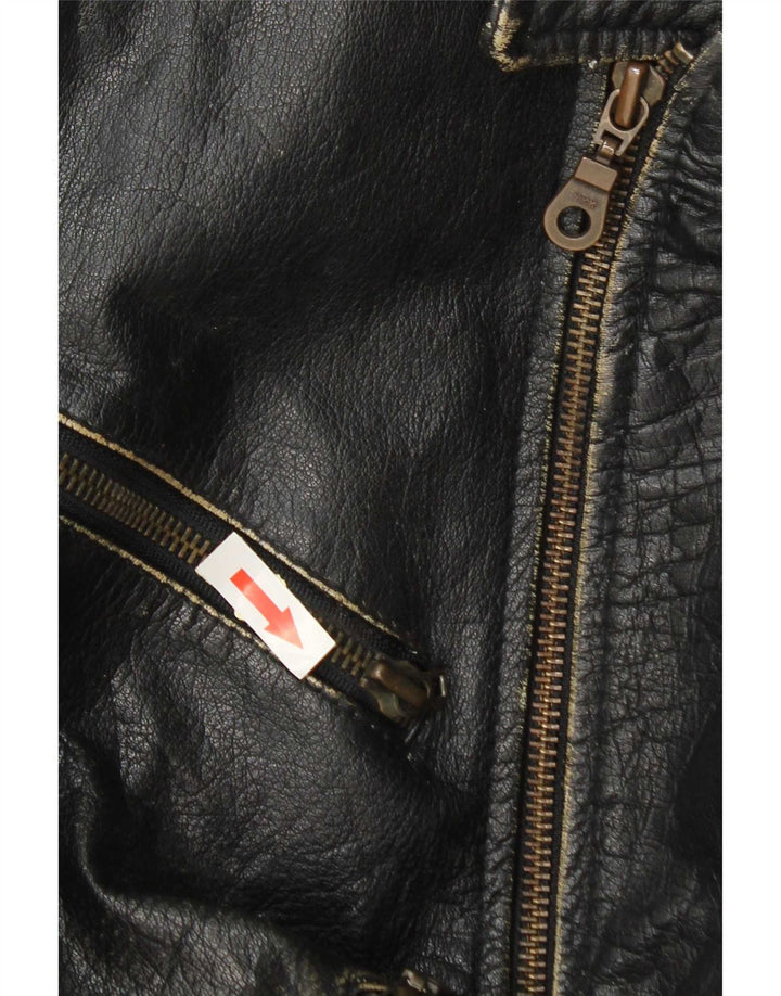 Vintage Mens Leather Biker Jacket UK 36 Small Black Leather