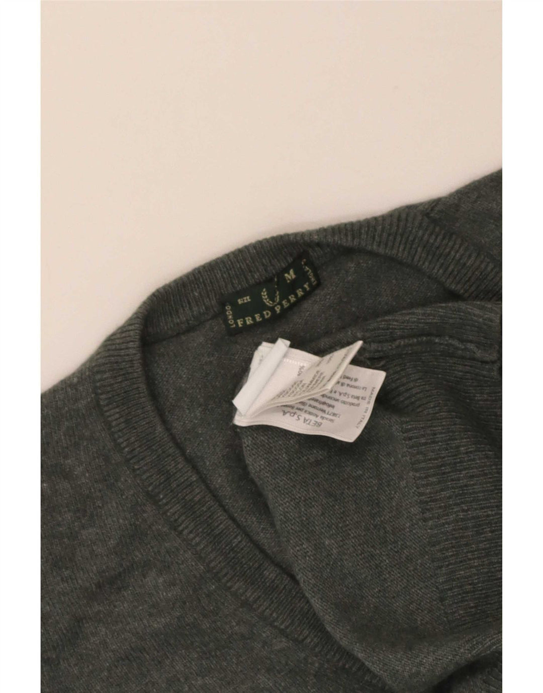 Fred Perry Womens V-Neck Jumper Sweater UK 12 Medium Grey Wool