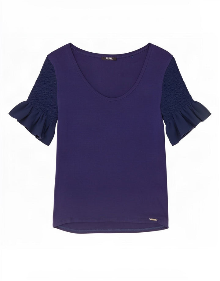 Guess Womens Blouse Top UK 8 Small Navy Blue Colourblock Rayon