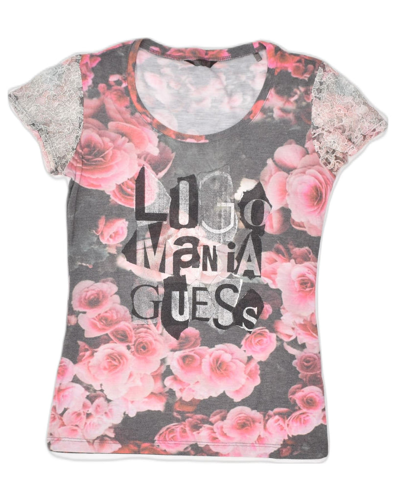 GUESS Womens Graphic T-Shirt Top UK 6 XS Pink Floral Cotton | Vintage | Thrift | Second-Hand | Used Clothing | Messina Hembry 