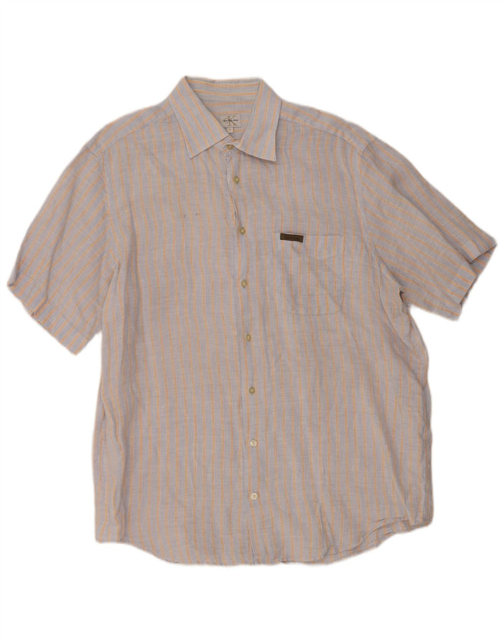 Calvin Klein Jeans Mens Short Sleeve Shirt XL Grey Striped
