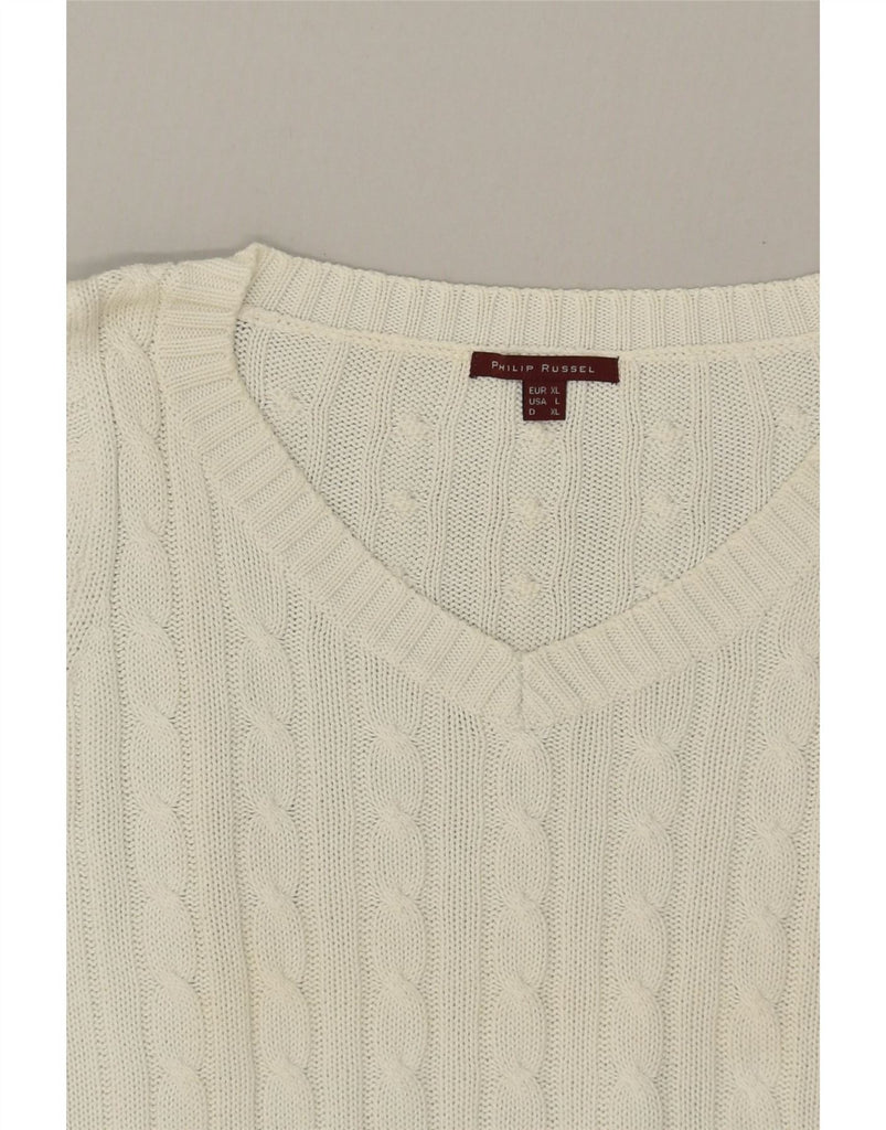 VINTAGE Womens Crop V-Neck Jumper Sweater UK 18 XL White Cotton Vintage Vintage and Second-Hand Vintage from Messina Hembry 