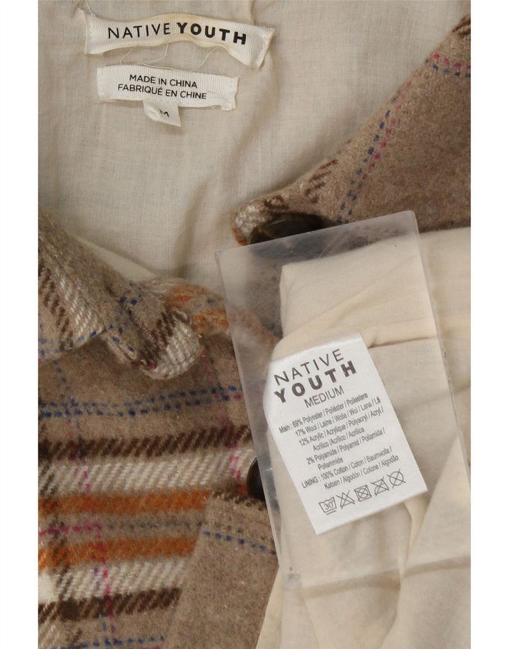 NATIVE YOUTH  Womens Oversized Flannel Shirt UK 14 Medium Beige Check