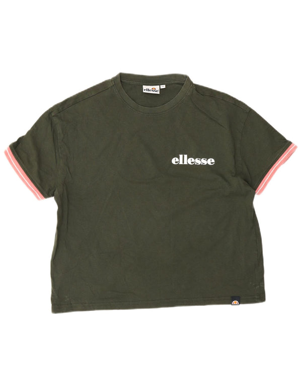 Ellesse Womens Oversized T-Shirt Top UK 6 XS Khaki Cotton