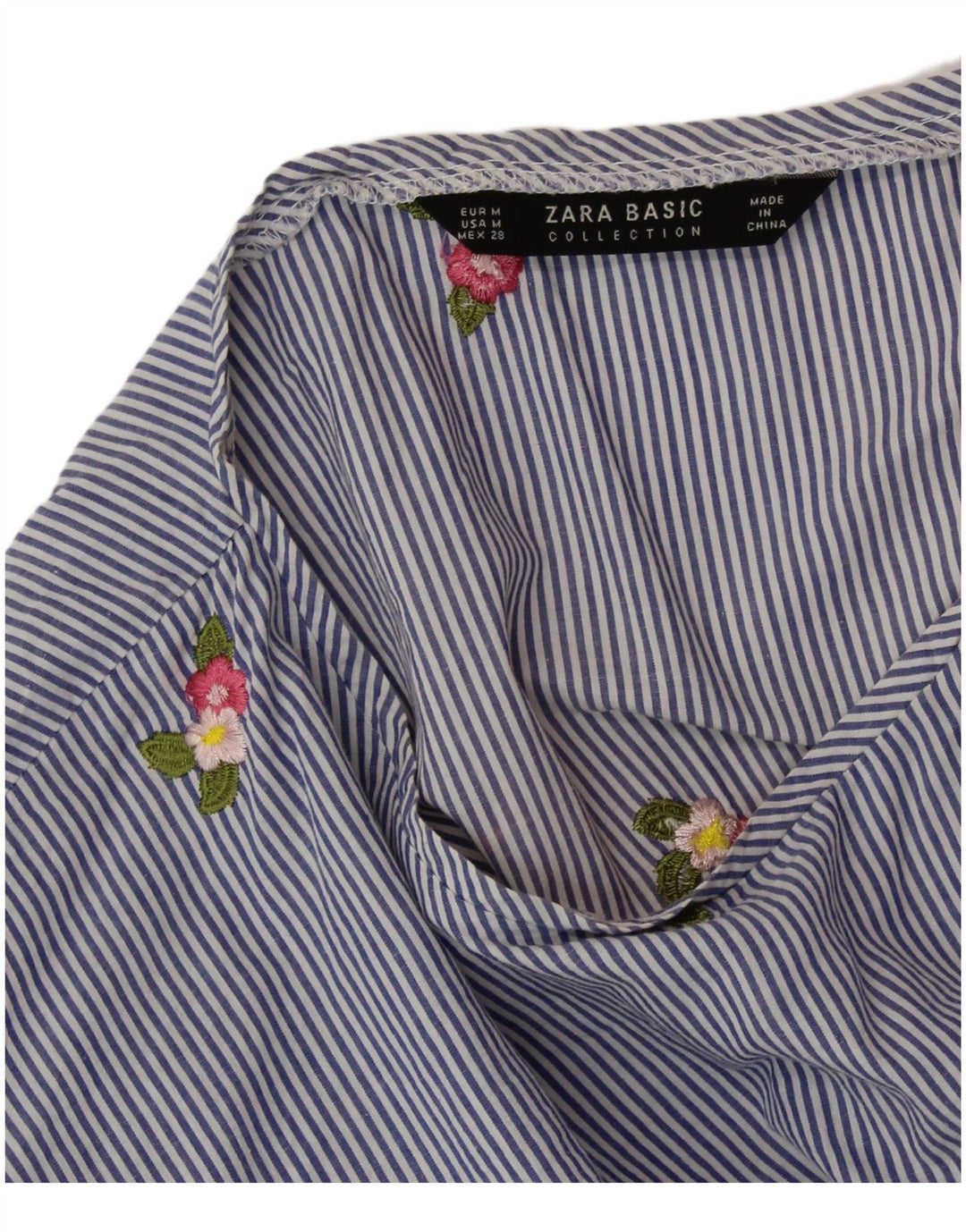 ZARA Womens Crop Blouse Top UK 14 Medium Blue Pinstripe