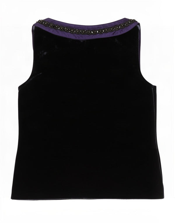 Jaeger Womens Sleeveless Velvet Blouse Top UK 12 Medium Navy Blue