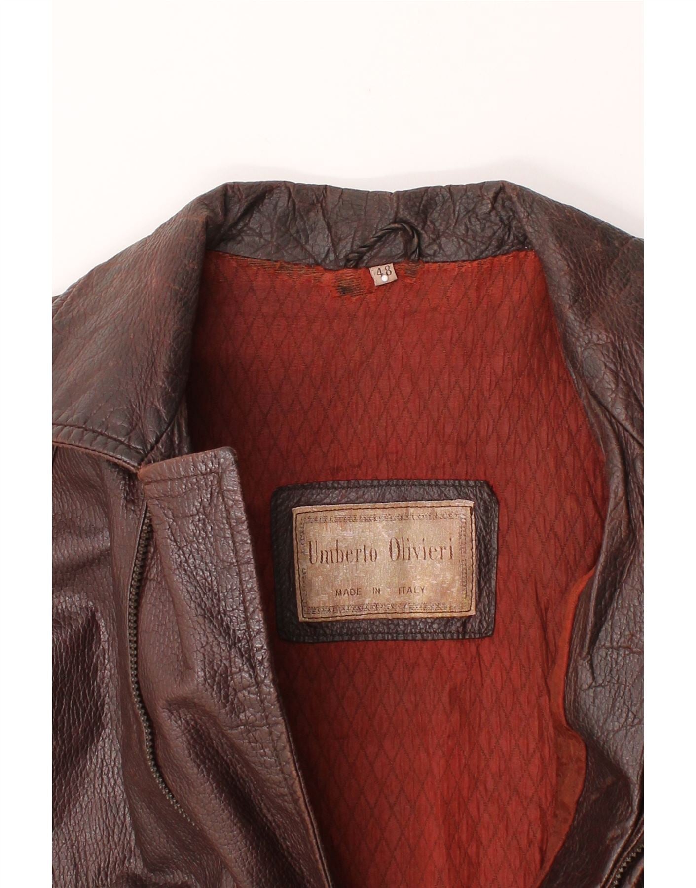 UMBERTO OLIVIERI Mens Leather Jacket IT 48 Medium Brown Leather
