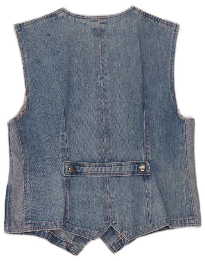 Vintage Womens Denim Waistcoat UK 14 Medium Blue