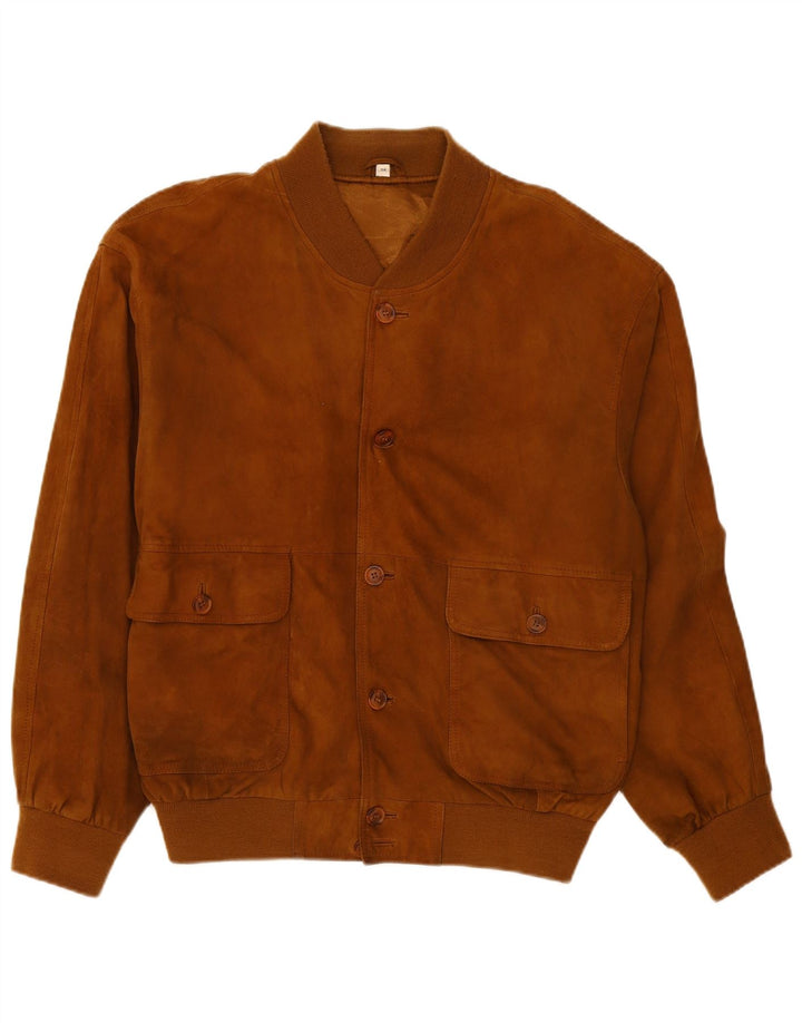 Vintage Mens Suede Bomber Jacket IT 56 3XL Brown Leather