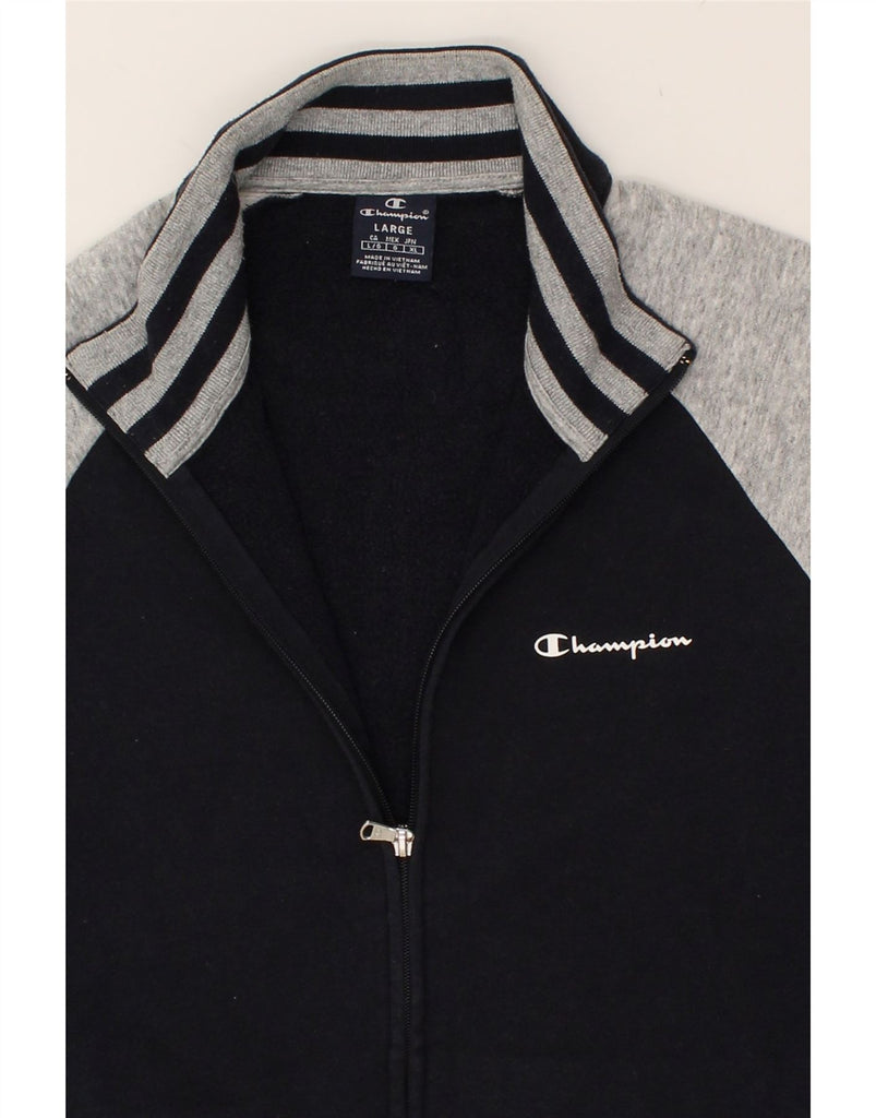 CHAMPION Mens Graphic Tracksuit Top Jacket Large Navy Blue Colourblock | Vintage Champion | Thrift | Second-Hand Champion | Used Clothing | Messina Hembry 