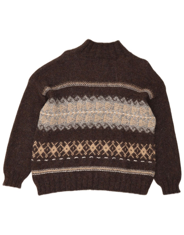 Sisley Womens Turtle Neck Jumper Sweater UK 14 Medium Brown Fair Isle