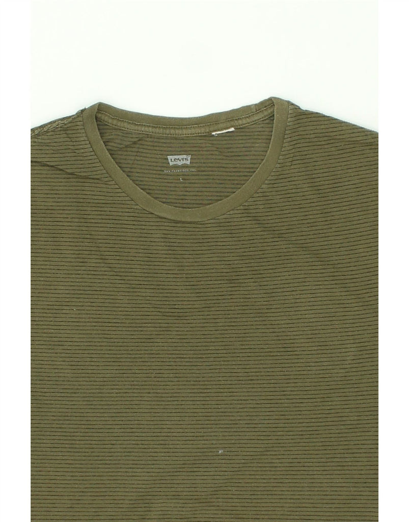 LEVI'S Mens T-Shirt Top Large Khaki Striped Cotton | Vintage Levi's | Thrift | Second-Hand Levi's | Used Clothing | Messina Hembry 